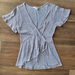 Striped V-Neck Wrap Top